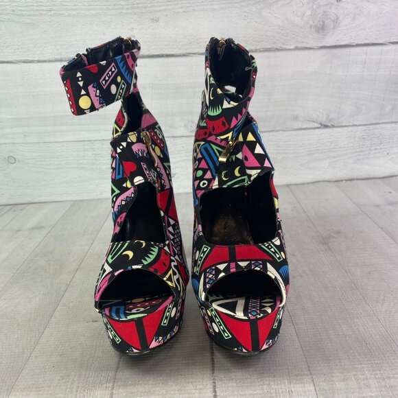 AMI Clubwear RED HEART Colorful Stiletto Platforms Ultra High Heel Shoes Sz 8.5 - Picture 3 of 16